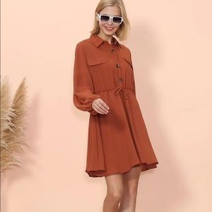 Rustic Red Ruffled Sleeve Dress